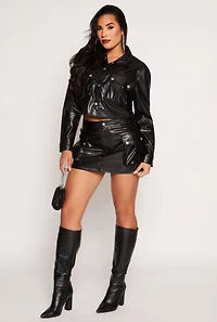 Womens Almost Famous Faux Leather Cropped Jacket, Black, Size M