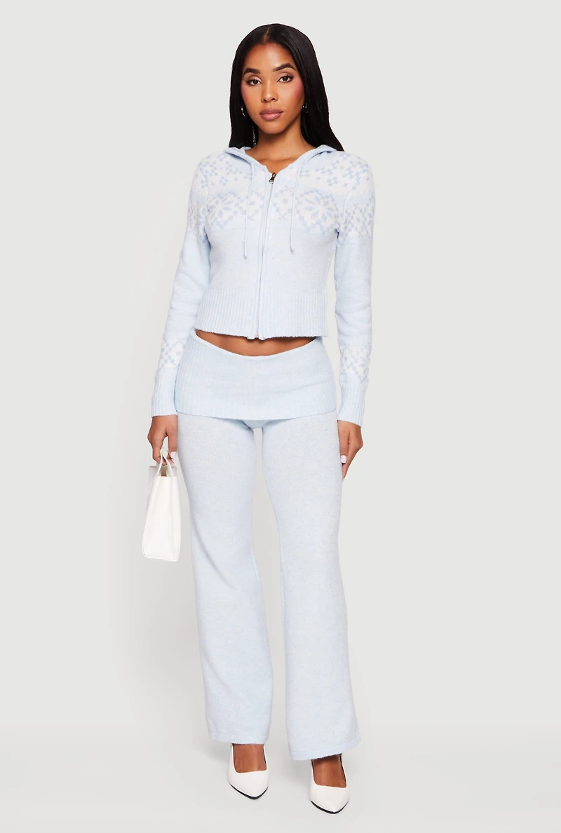 Almost Famous Fair Isle Zip Front Cropped Hooded Sweater