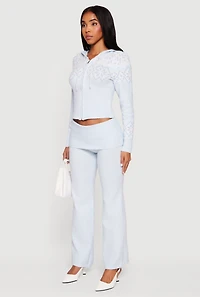 Womens Almost Famous Fair Isle Zip Front Cropped Hooded Sweater, Blue, Size L