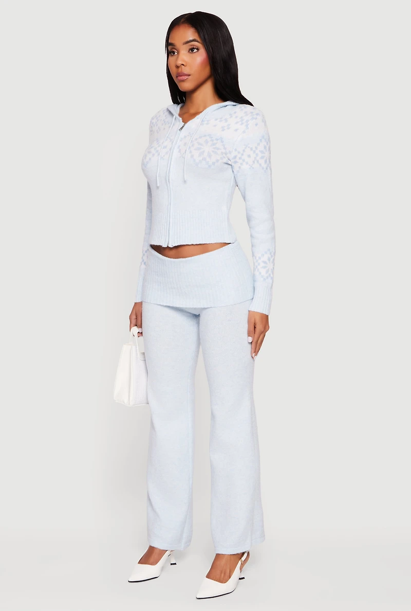 Almost Famous Fair Isle Zip Front Cropped Hooded Sweater