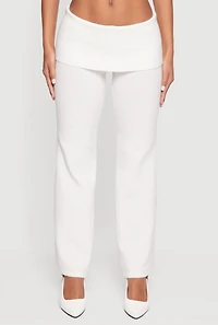 Womens Almost Famous Knitted Straight Leg Fold Over Pants, White, Size L