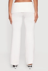 Womens Almost Famous Knitted Straight Leg Fold Over Pants, White, Size L