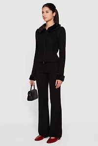 Womens Zip Front Cardigan with Removable Faux Fur Collar and Cuffs,