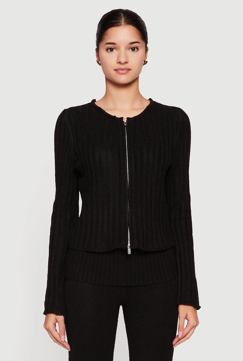 Womens Zip Front Cardigan with Removable Faux Fur Collar and Cuffs,