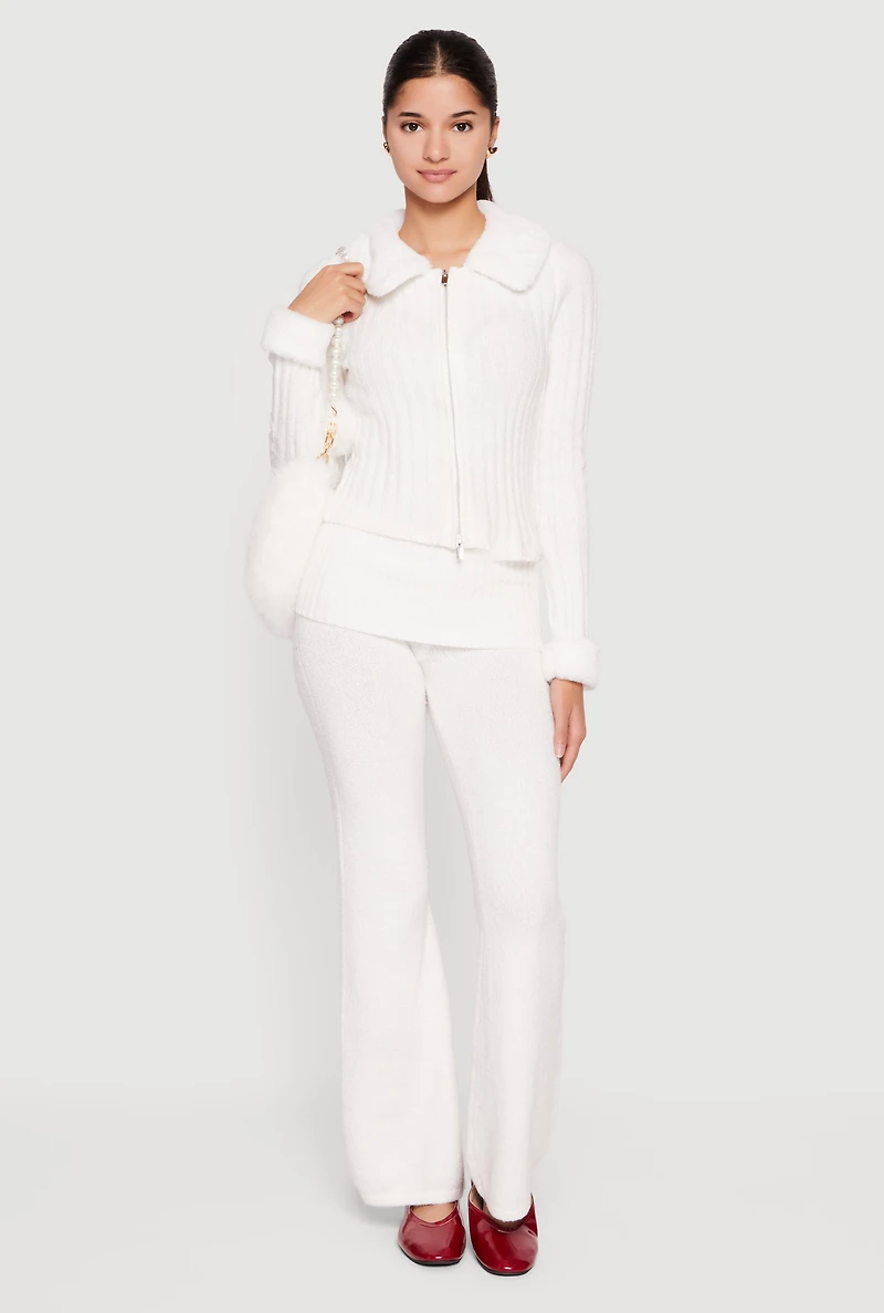 Zip Front Cardigan with Removable Faux Fur Collar and Cuffs