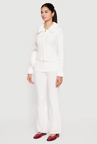 Zip Front Cardigan with Removable Faux Fur Collar and Cuffs