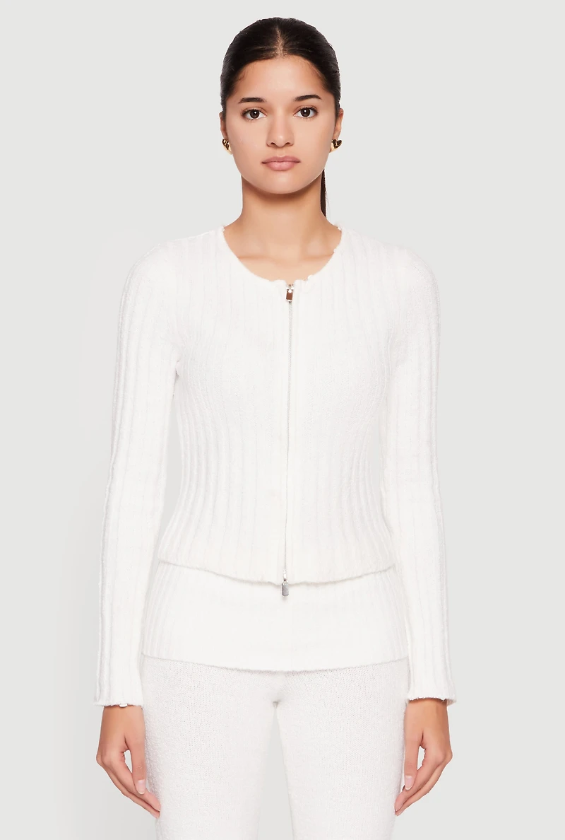 Zip Front Cardigan with Removable Faux Fur Collar and Cuffs
