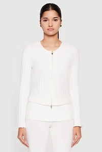 Zip Front Cardigan with Removable Faux Fur Collar and Cuffs