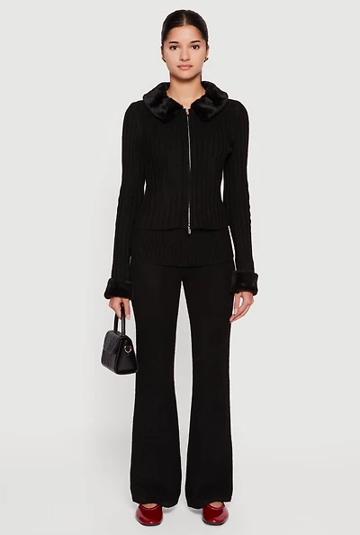 Womens Almost Famous Knitted Flare Leg Fold Over Pants,