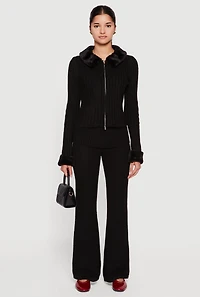 Almost Famous Knitted Flare Leg Fold Over Pants