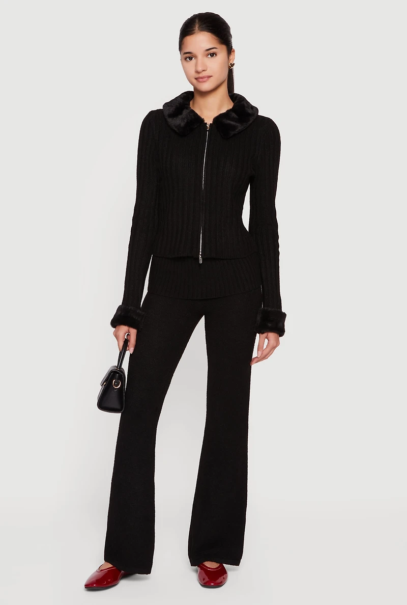 Almost Famous Knitted Flare Leg Fold Over Pants