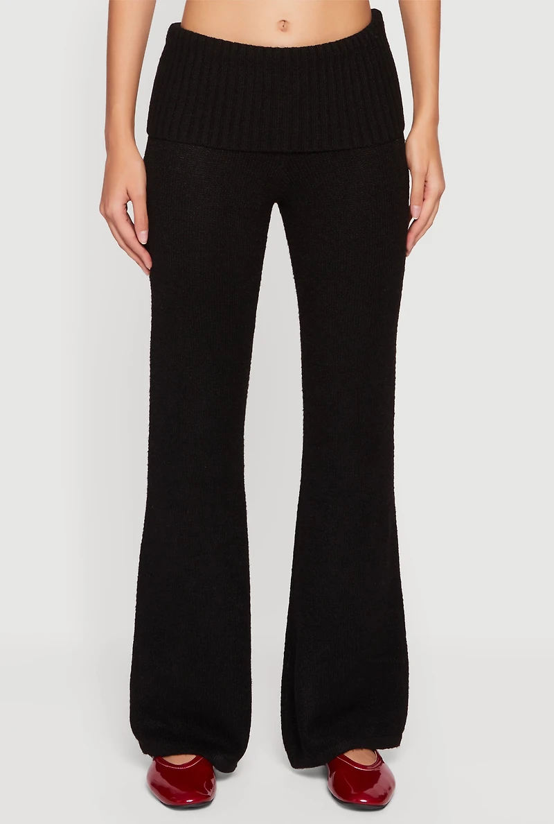 Almost Famous Knitted Flare Leg Fold Over Pants