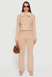 Womens Almost Famous Knitted Flare Leg Fold Over Pants, M