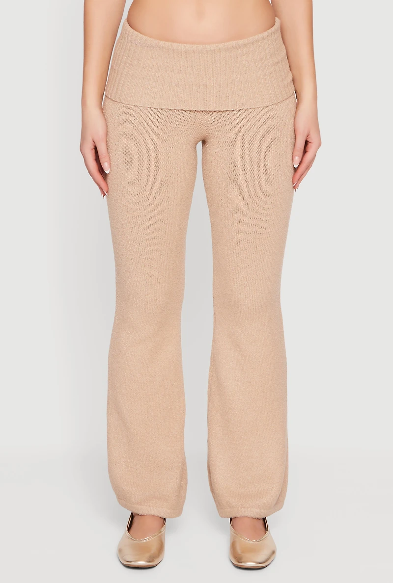 Womens Almost Famous Knitted Flare Leg Fold Over Pants, M