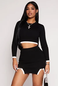 Almost Famous Contrast Trim Cropped Sweater