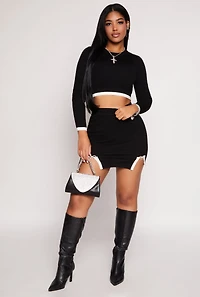 Almost Famous Contrast Trim Cropped Sweater