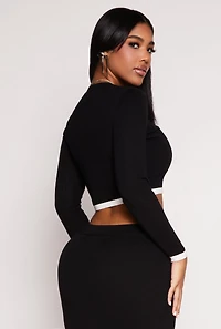 Almost Famous Contrast Trim Cropped Sweater