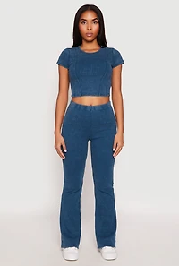 Womens Almost Famous Ribbed Knit Crop Top, Blue, Size L