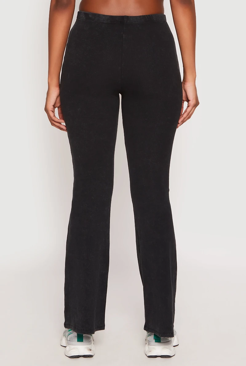 Womens Almost Famous Ribbed Knit Flare Pants, Black, Size L