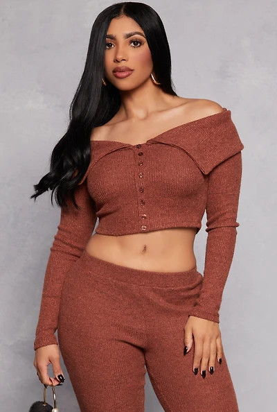 Womens Almost Famous Rib Knit Off the Shoulder Top,