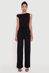 Womens Almost Famous One Shoulder Ruched Side Blouse, Black, Size L