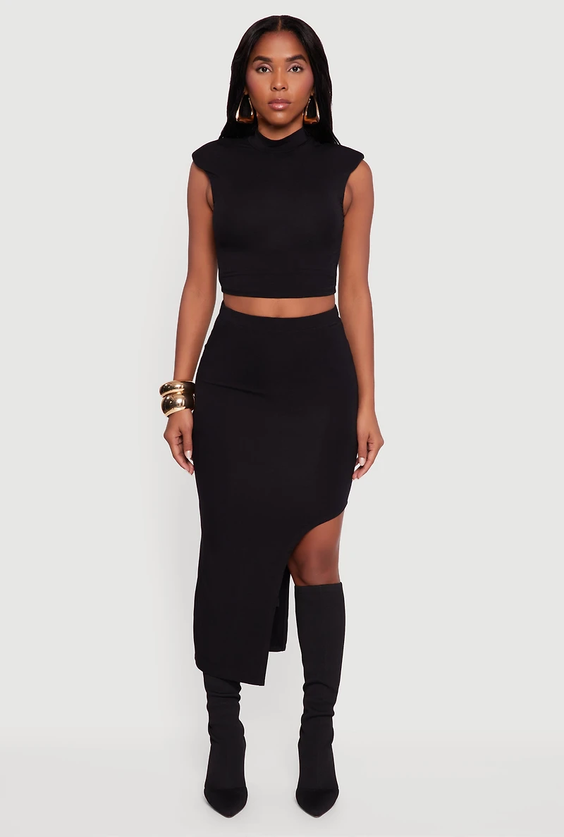 High Waisted Asymmetrical Midi Skirt