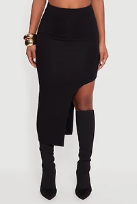 Womens High Waisted Asymmetrical Midi Skirt,
