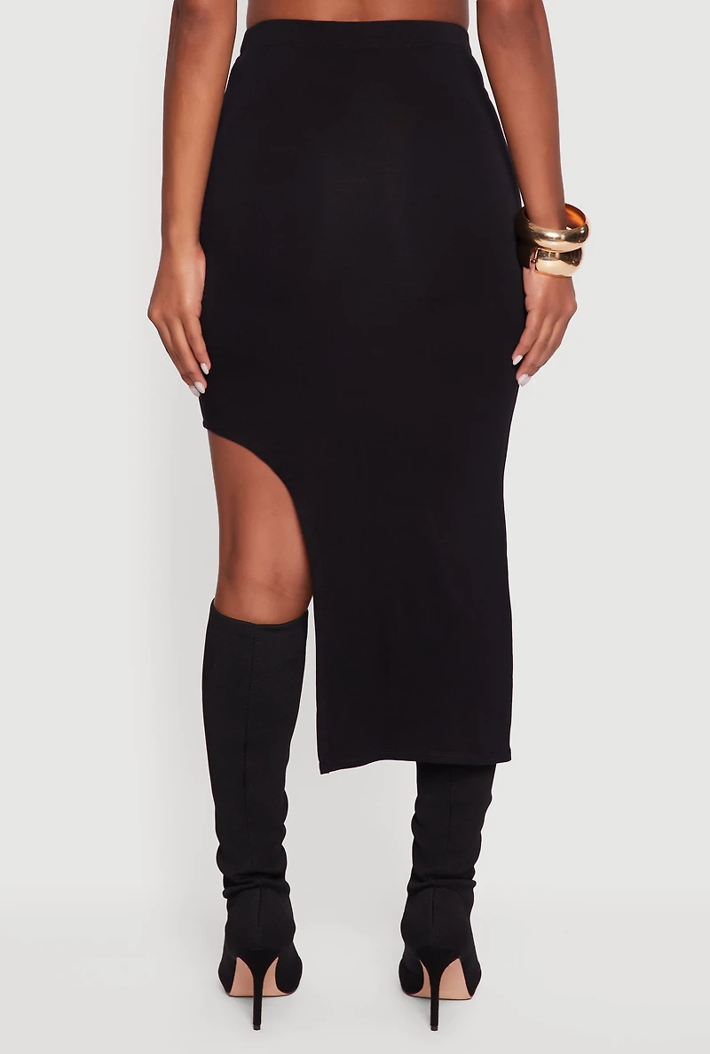 Womens High Waisted Asymmetrical Midi Skirt,