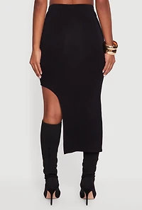 Womens High Waisted Asymmetrical Midi Skirt,