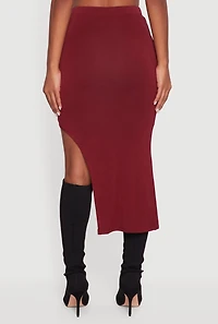 Womens High Waisted Asymmetrical Midi Skirt, Burgundy, Size L