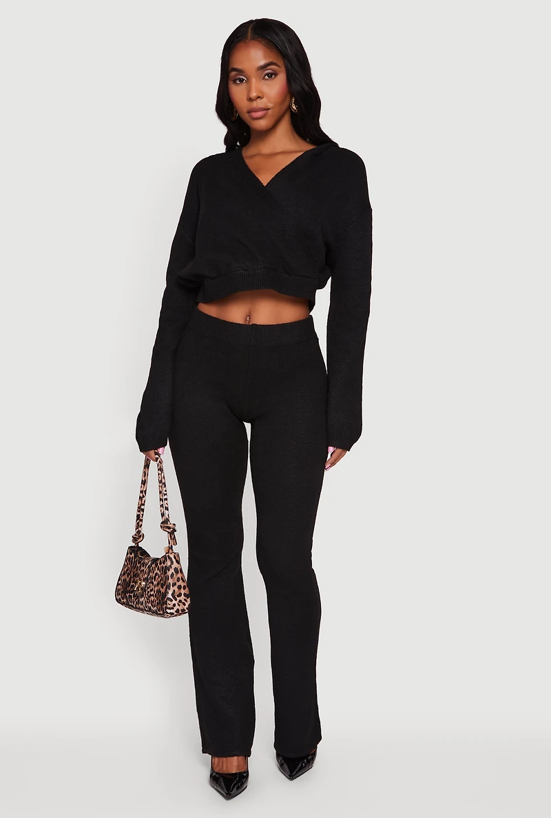Almost Famous Brushed Knit Cropped Faux Wrap Sweater Hoodie