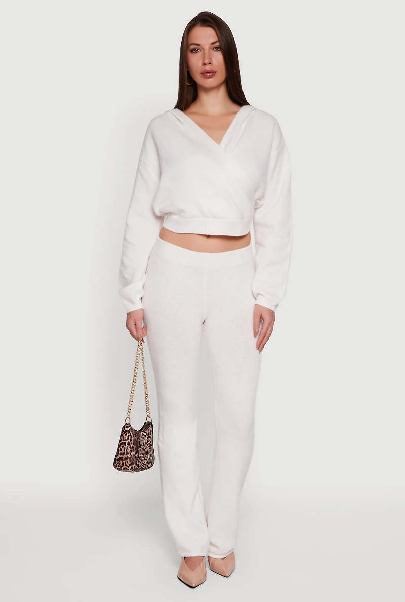 Almost Famous Brushed Knit Cropped Faux Wrap Sweater Hoodie