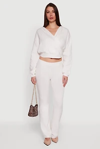 Almost Famous Brushed Knit Cropped Faux Wrap Sweater Hoodie