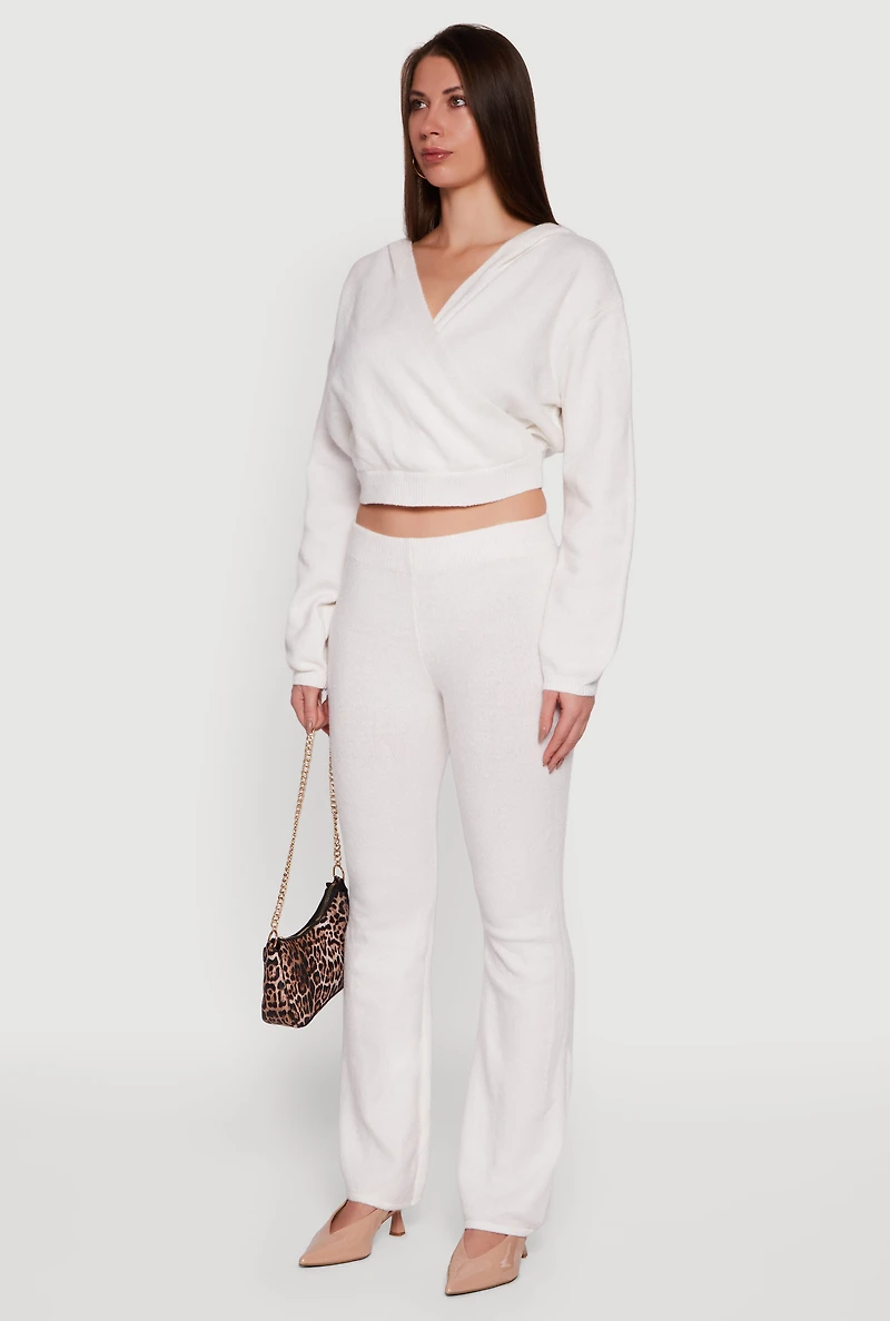 Almost Famous Brushed Knit Cropped Faux Wrap Sweater Hoodie