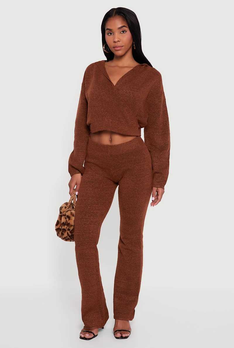 Almost Famous Brushed Knit Cropped Faux Wrap Sweater Hoodie