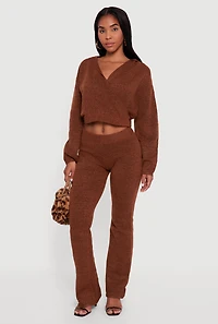 Almost Famous Brushed Knit Cropped Faux Wrap Sweater Hoodie