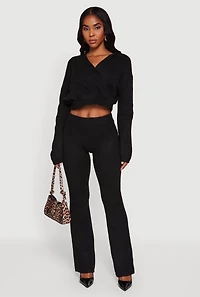 Womens Almost Famous Brushed Knit Pull On Flare Pants, Black, Size S