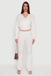 Womens Almost Famous Brushed Knit Pull On Flare Pants, White, Size S