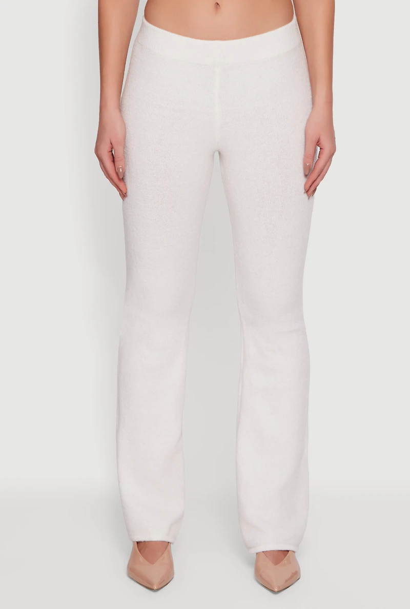 Womens Almost Famous Brushed Knit Pull On Flare Pants, White, Size S