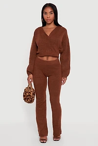 Womens Almost Famous Brushed Knit Pull On Flare Pants, Brown,