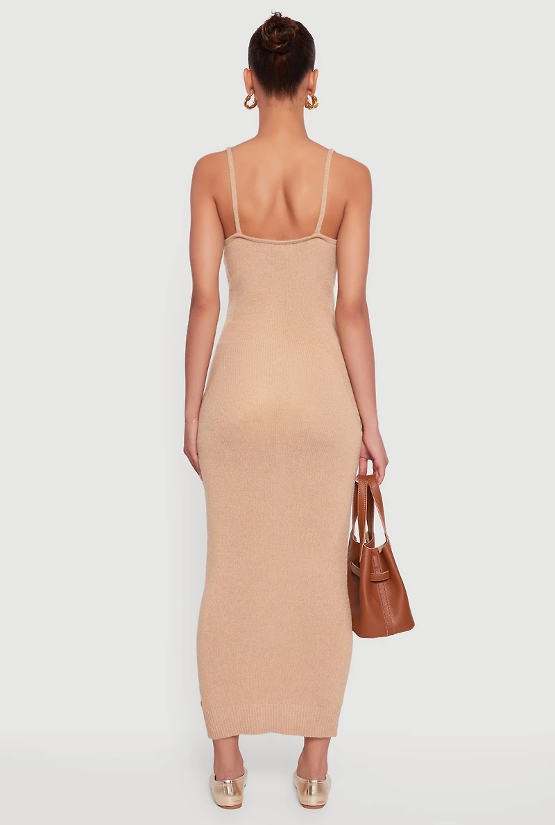Womens Almost Famous V-Neck Maxi Sweater Dress, Beige, Size S