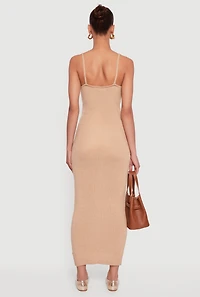 Womens Almost Famous V-Neck Maxi Sweater Dress, Beige,