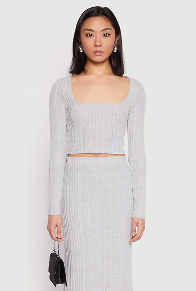 Womens Almost Famous Brushed Knit Crop Top, Grey,