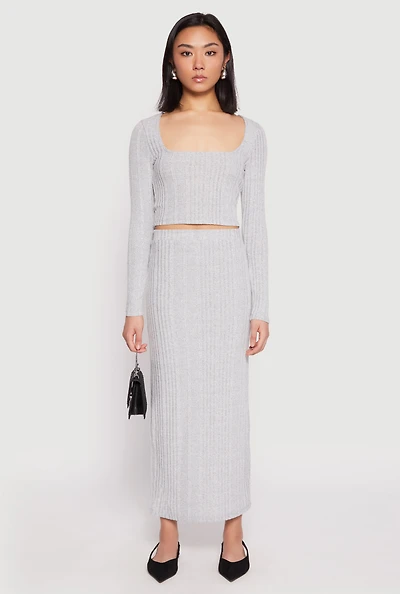 Womens Almost Famous Brushed Knit Maxi Skirt, Grey, Size M