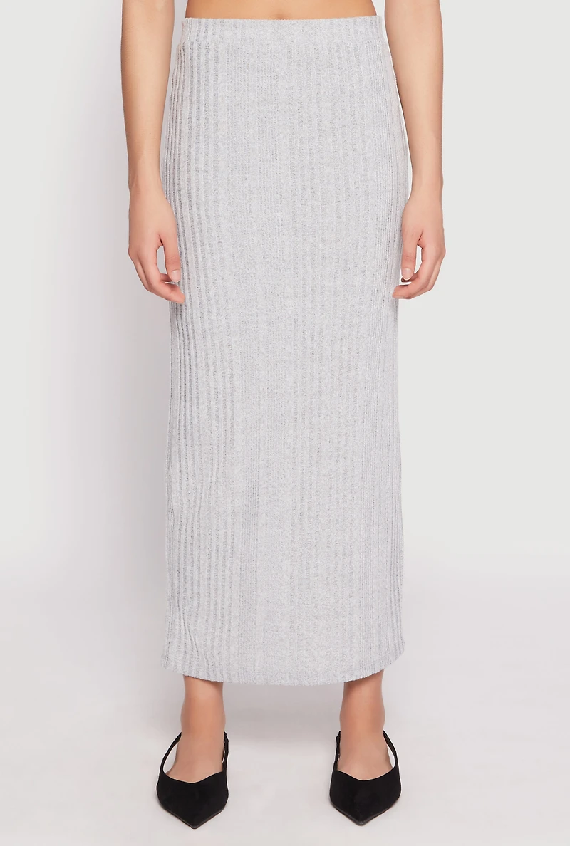 Womens Almost Famous Brushed Knit Maxi Skirt, Grey, Size M