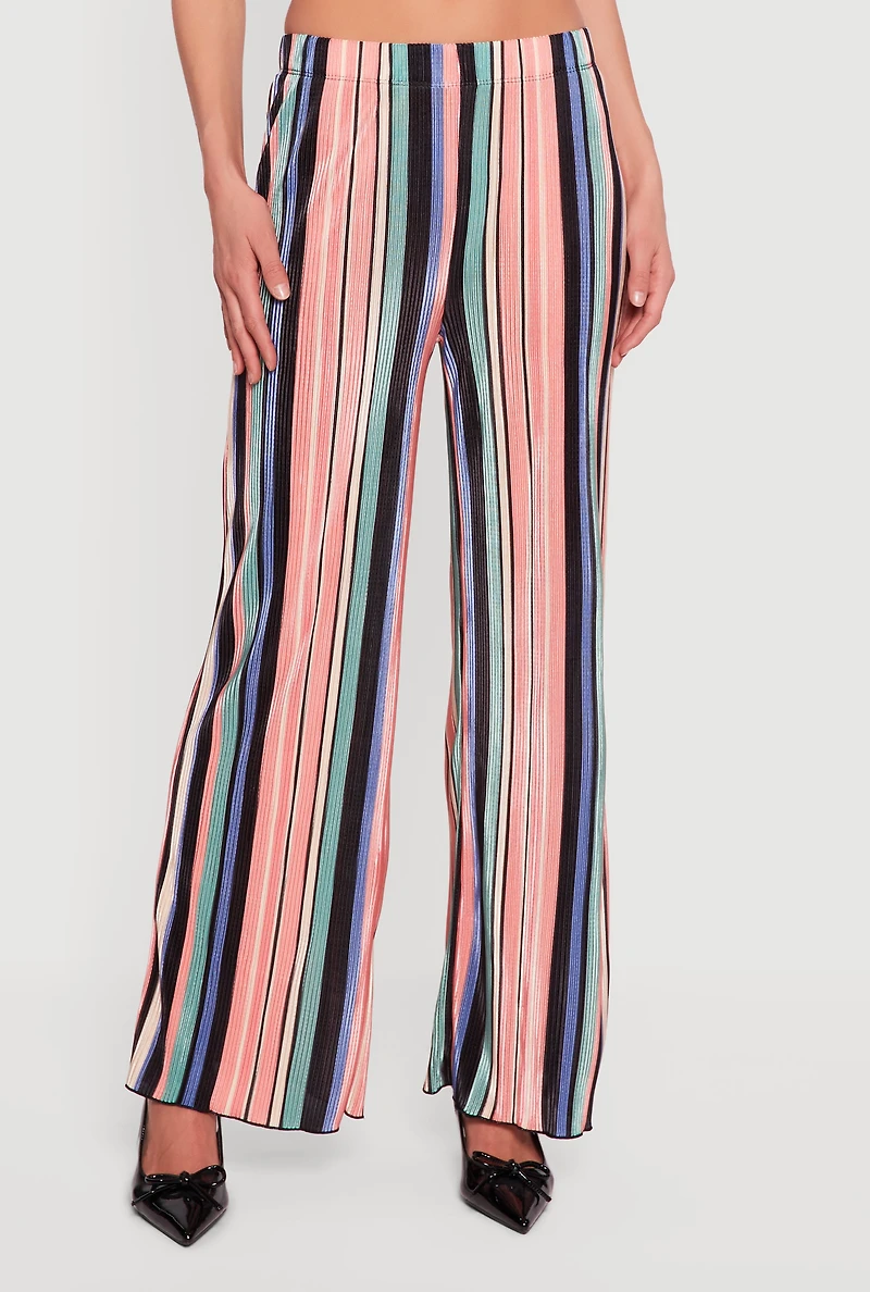 Striped High Waisted Wide Leg Plisse Pants