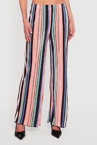 Striped High Waisted Wide Leg Plisse Pants