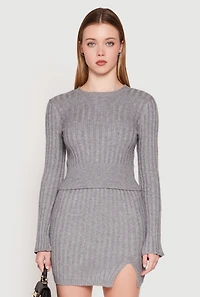 Womens Almost Famous Ribbed Knit Long Sleeve Sweater, Grey, Size S