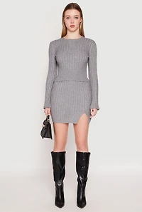Womens Almost Famous Ribbed Knit Long Sleeve Sweater, Grey, Size S