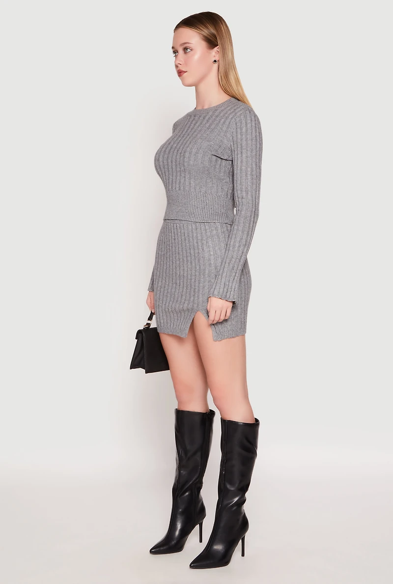 Womens Almost Famous Ribbed Knit Long Sleeve Sweater, Grey, Size S